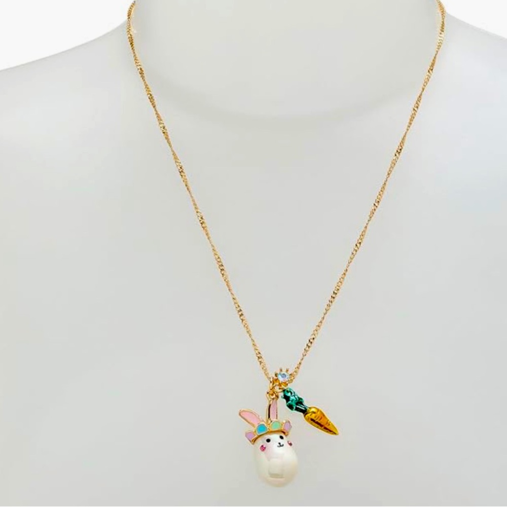 New Betsey Johnson Pearl Critters Bunny Short Pendant Necklace - Picture 7 of 11